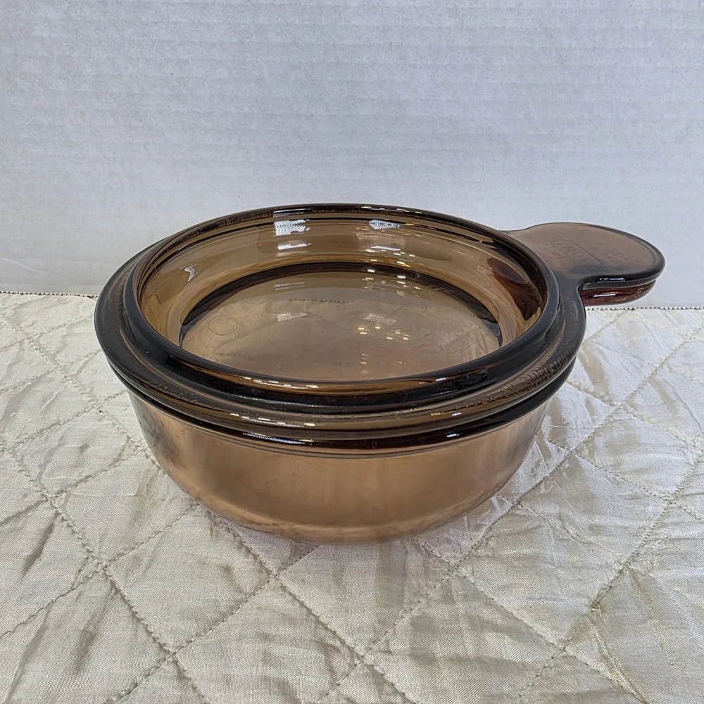 Corning Vision Ware Pyrex Grab-It Bowl V-150-B w/ Glass Lid P-150-C -Amber-5.25